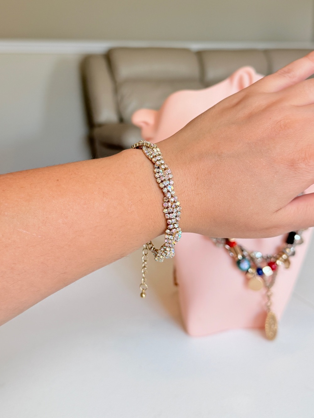 Gold Crystal Tennis Bracelet - Elegant Women's Jewelry